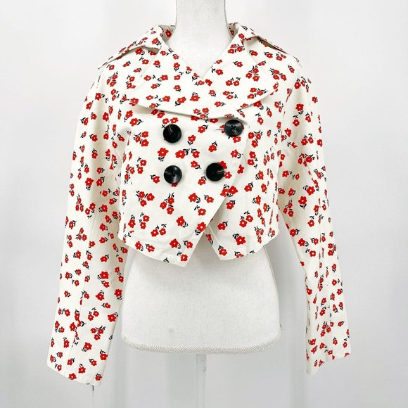 Self-Portrait Ditsy Floral Canvas Cream Red Oversized Crop Jacket Womens US XS - Picture 1 of 12